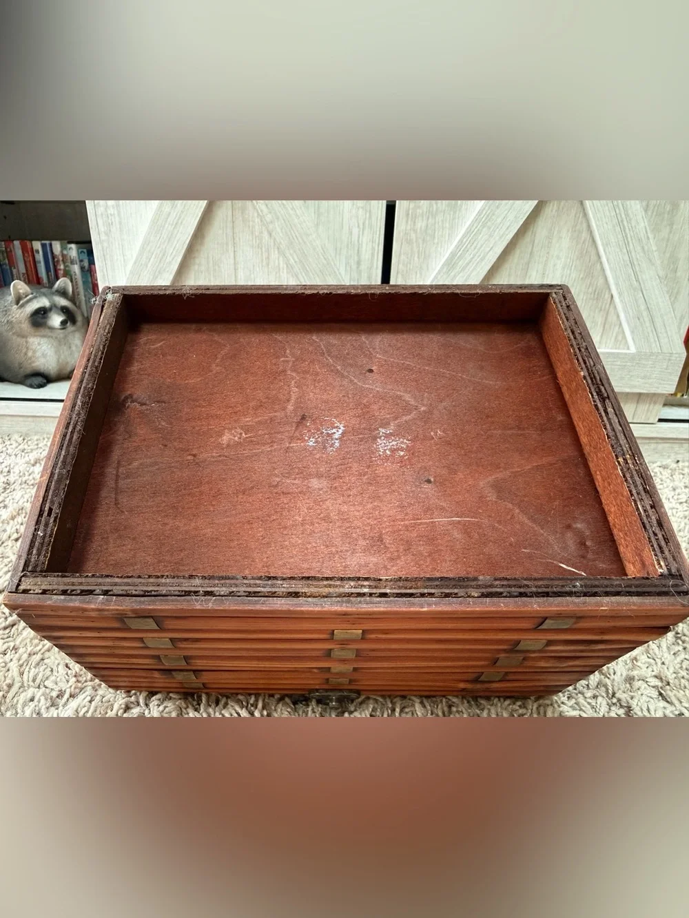 Wooden boho split Bamboo  Storage Box/keepsake Chest - Brown